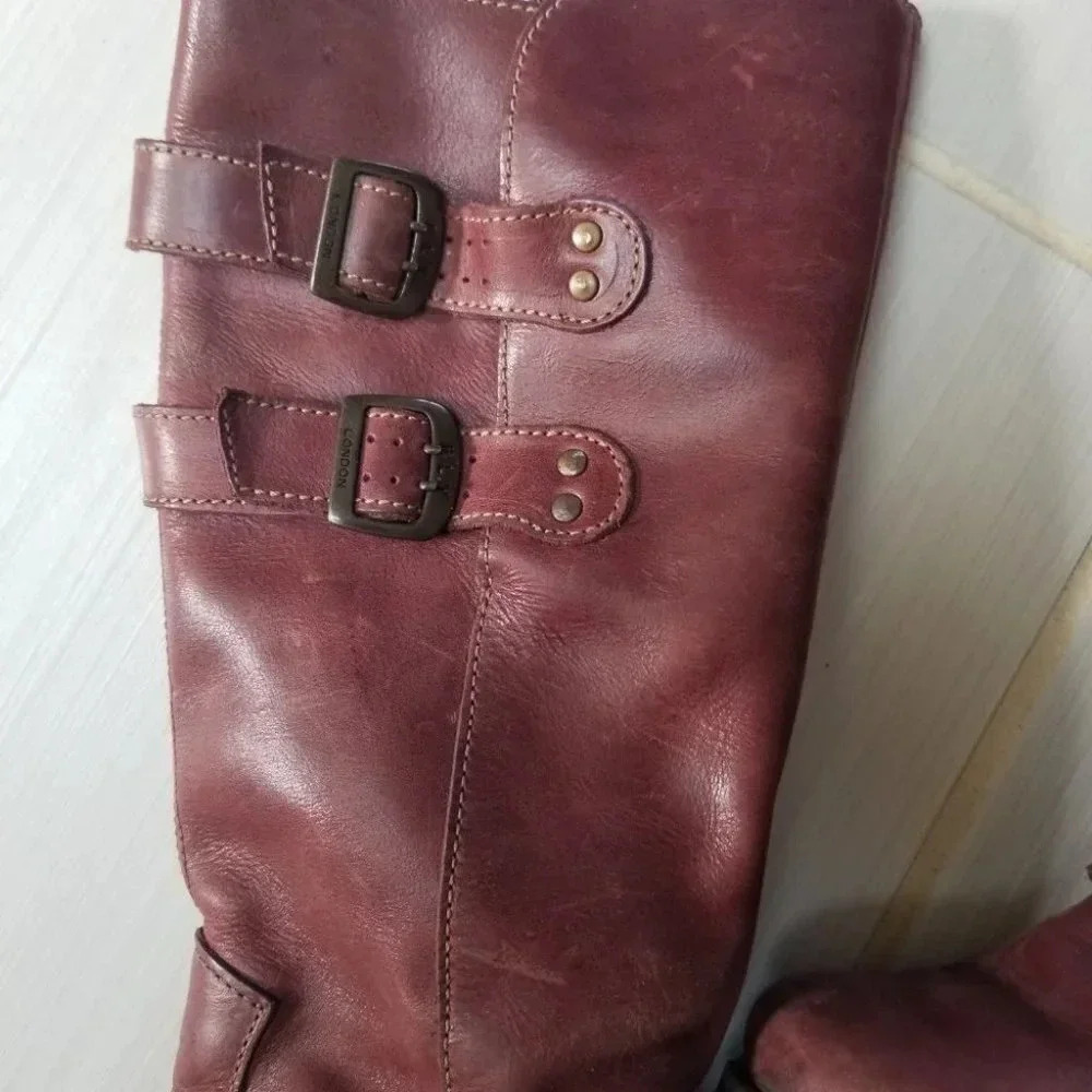 Fly London Mes 2 Petrol Leather Low Wedge Calf Boots Purple 37 - Picture 12 of 15